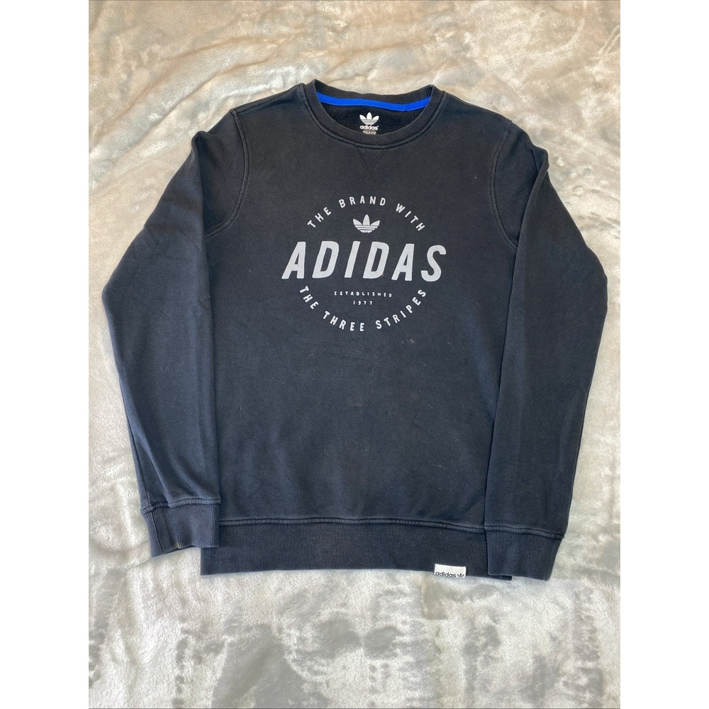 Vintage Adidas Originals Sweatshirt Men's Small Black Trefoil Logo Crew Neck